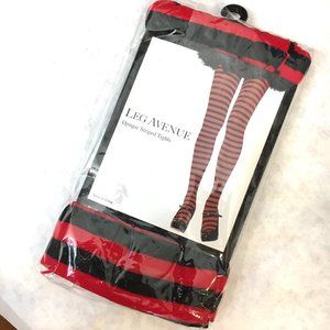 * Leg Avenue #7100 Red & Black Opaque Stripe Tights NWT NOS